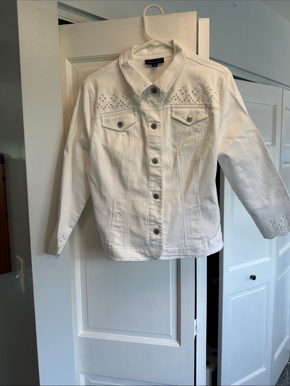 Charter Club White Eyelet-Trim Denim Jacket